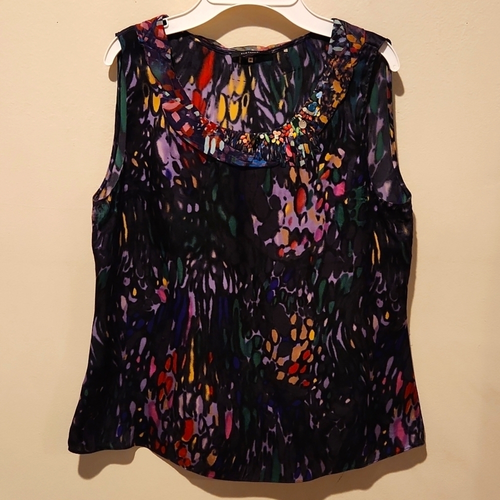 ❤️ ELIE TAHARI SILK BEADED MULTICOLOR SLEEVELESS SHELL TOP, XS